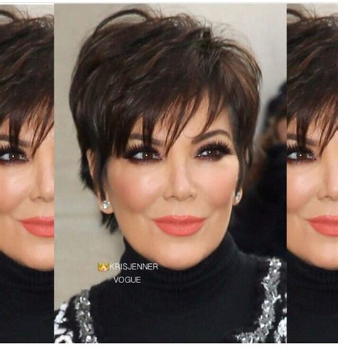 A very short bob cut with layers covering the eyes and heavy earnings looks so classy. Kris J Vogue | Jenner hair, Kris jenner hair, Kardashian hair
