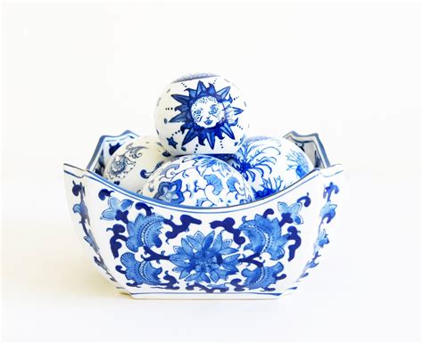 Blue White Chinoiserie Presentation Bowl Chinese Porcelain Etsy