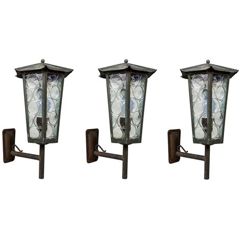 1950s Large Scandinavian Outdoor Wall Lights In Patinated Copper And