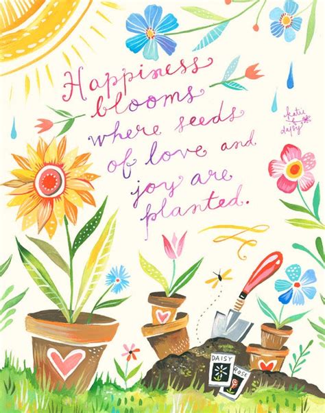 Happiness Blooms Art Print Inspirational Wall Art Hand