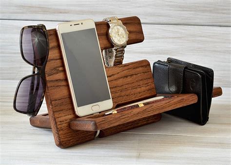 Buy Wood Phone Docking Station With Key Holder Oak Brutal Wallet Stand