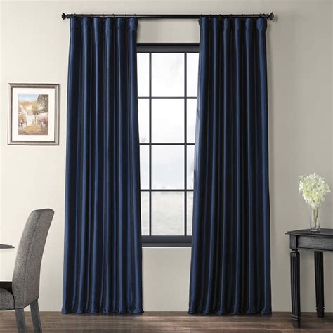 Exclusive Fabrics Solid Faux Silk Taffeta Navy Blue Curtain Panel On