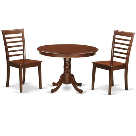 Dining Set One Round Table And Two Chairs With Solid Wood Seat
