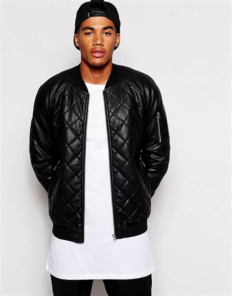 Asos Asos Faux Leather Quilted Bomber Jacket