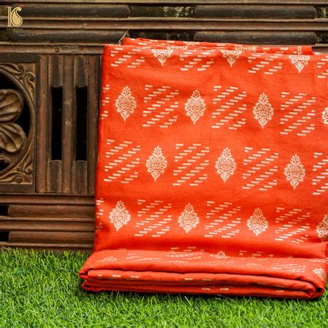 Red Pure Cotton Silk Banarasi Fabric – Khinkhwab