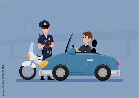 Traffic Police Officer Writing A Ticket To Giving A Driver On His Car