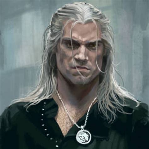 A Man With Long White Hair Wearing A Black Shirt And Silver Necklace