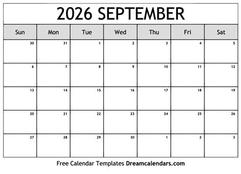 September 2026 Calendar Free Blank Printable With Holidays