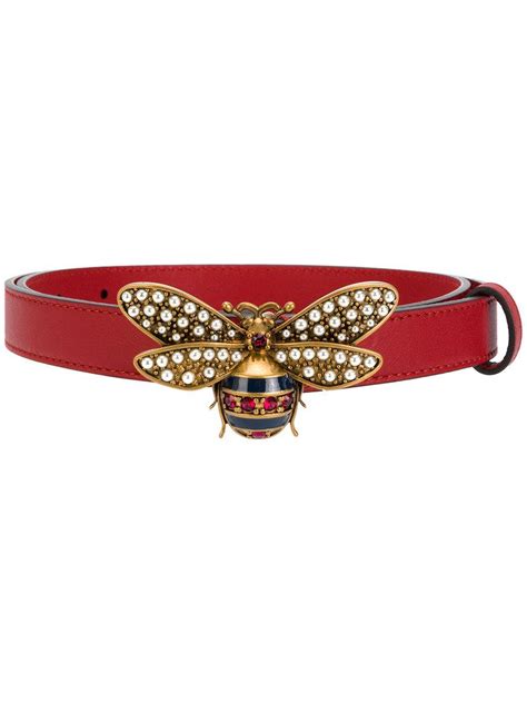 Gucci Leather Bee Belt In Red Lyst