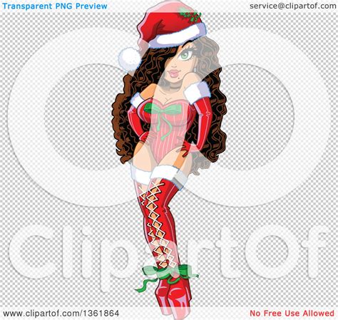 Clipart Of A Cartoon Christmas Pinup Woman Posing In A Sexy Santa Suit