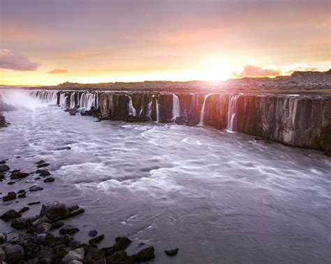 Selfoss Waterfall In Iceland Sunset Landscape Best Hd Desktop