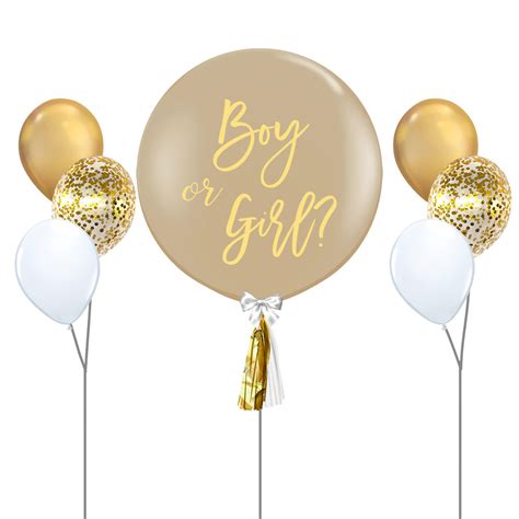 36inch Almond Cream Helium Inflated Gender Reveal Confetti And Mini Balloons Stuffed Giant