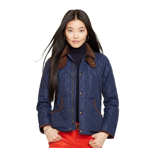 Polo Ralph Lauren Suede Trim Quilted Jacket In Blue Lyst