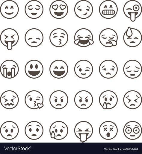 Set Outline Emoticons Emoji Isolated Royalty Free Vector