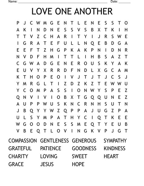 Love One Another Word Search Puzzle Bible Activity Sheets Gambaran