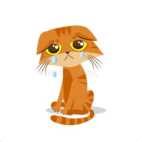 Sad Crying Cat Cartoon Vector Illustration Crying Cat