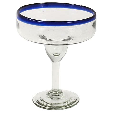Mexican Blue Rimmed Margarita Glass Set Of 4 Mexican Glassware Margarita Glass Blue Rim
