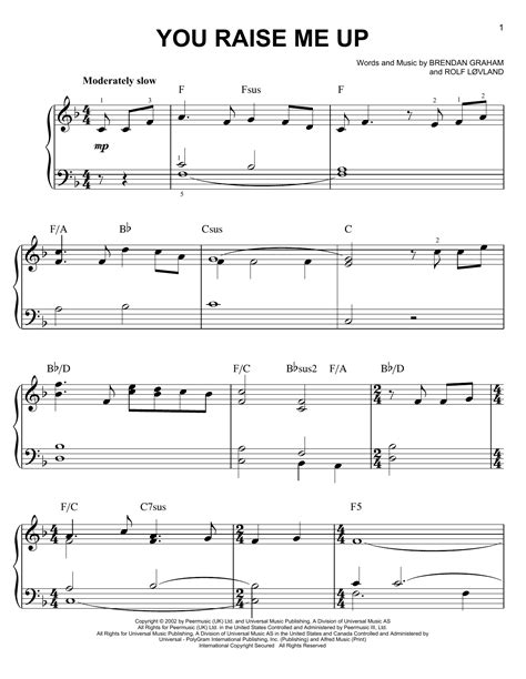 You Raise Me Up Sheet Music By Josh Groban Easy Piano