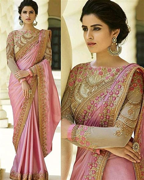 Arohi Designer Embroidered Pink Colour Silk And Georgette Saree For Women With Blouse Material