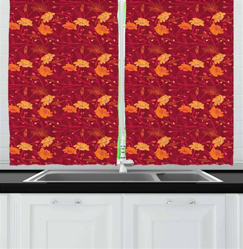 Orange Kitchen Curtains 2 Panel Set Window Drapes 55 X 39 Ambesonne