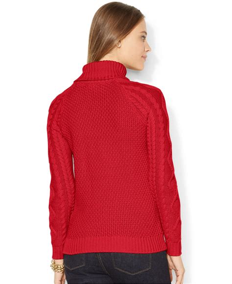 Lauren By Ralph Lauren Cable Knit Turtleneck Sweater In Red Lyst