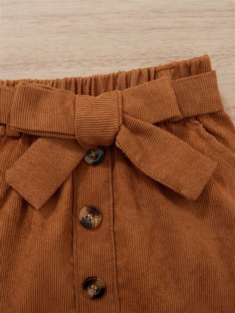 Girls Ruffle Trim Tee And Belted Corduroy Skirt Shein Usa