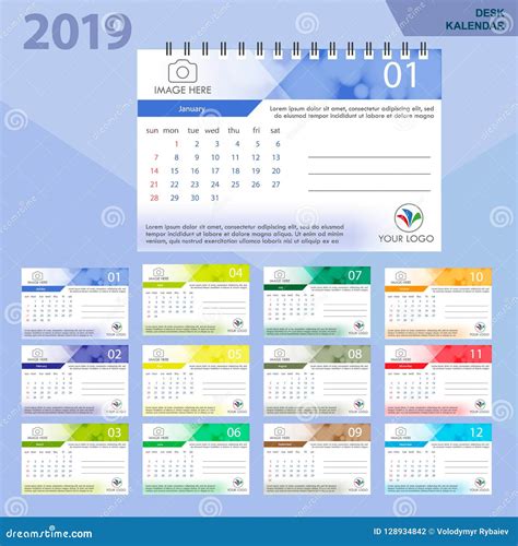 Desk Calendar 2019 Simple Colorful Gradient Minimal Elegant Desk