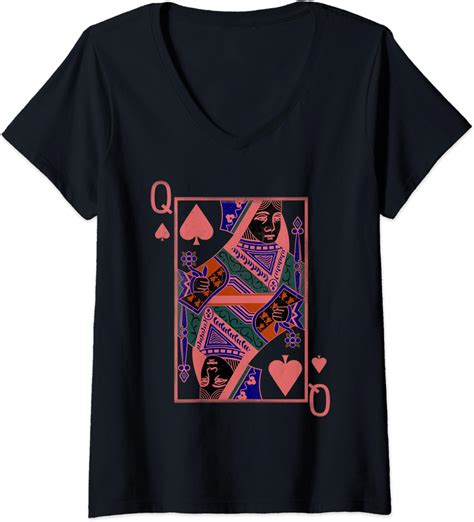 womens black queen queen of spades colorful v neck t shirt uk fashion