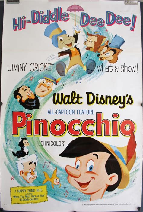 Pinocchio Original Vintage Animated Walt Disney Insert Movie Poster