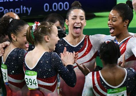 Gymnastics At The Rio Olympics Team Usa Celebrates During The Womens