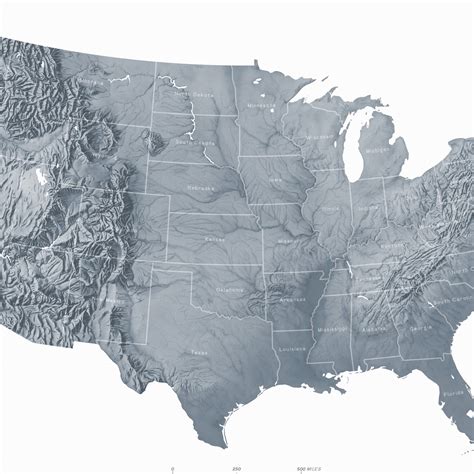 United States Topographic Map Hand Drawn Shaded Relief Custom