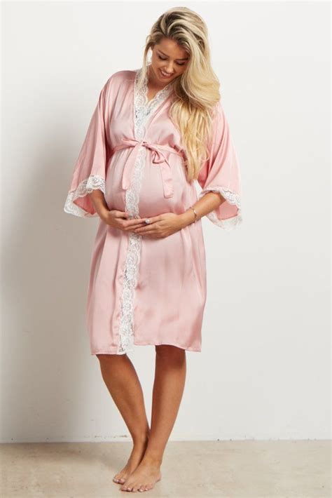 pink satin lace trim dressing robe fashion stylish maternity dress maternity dress outfits