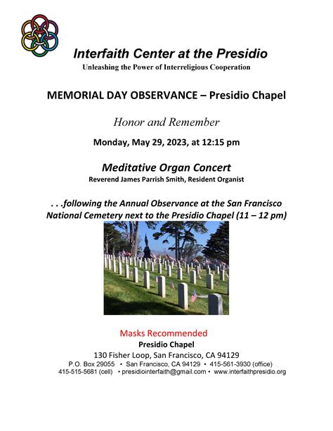 Memorial Day Observance At Presidio Chapel San Francisco Interfaith