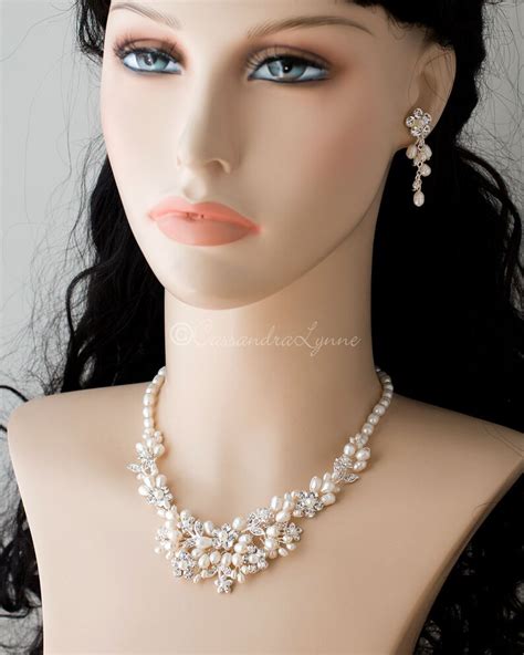 Crystal Flowers And Pearls Bridal Jewelry Set Silver Ivory Etsy Uk