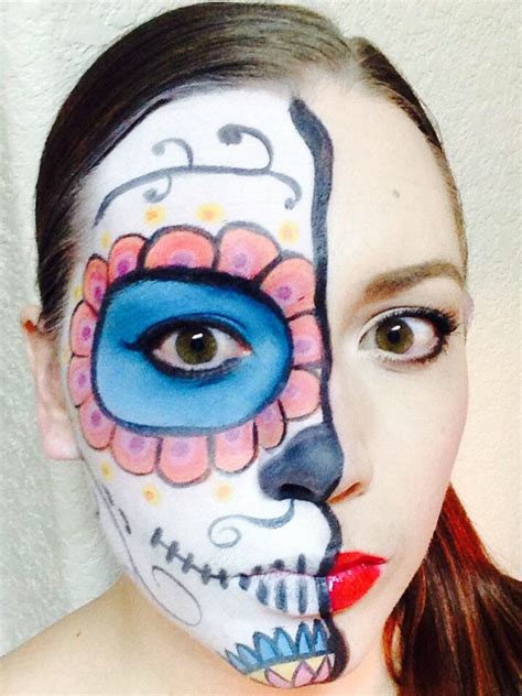 Half Face Sugar Skull For Day Of The Dead Halloween Makeup Face