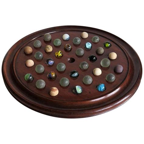 Large 19th Century Table Marble Solitaire Board Game With 36 Marbles
