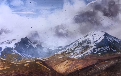Clouds And Mountains Watercolor 40x30cm Rart