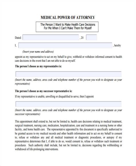 Medical Power Of Attorney Free Printable Forms