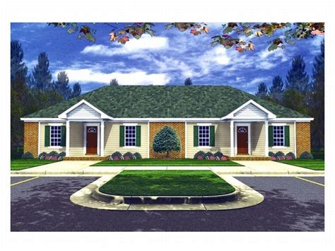 Each unit consist of 2 bedrooms, bathroom, kitchen, and living and dining room. Duplex Home Plans | One-Story Multi-Family House Plan ...