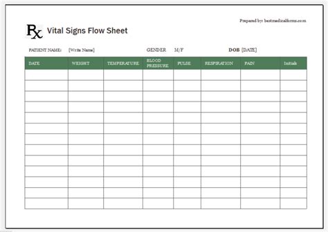 Daily Weekly And Monthly Vital Signs Sheet Printable Medical Forms