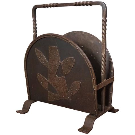 Unique Mid Century Hand Forged Wrought Iron Magazine Stand With