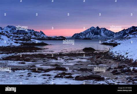 Sunset In Svolvær On The Lofoten Islands In Nordland Norway Stock
