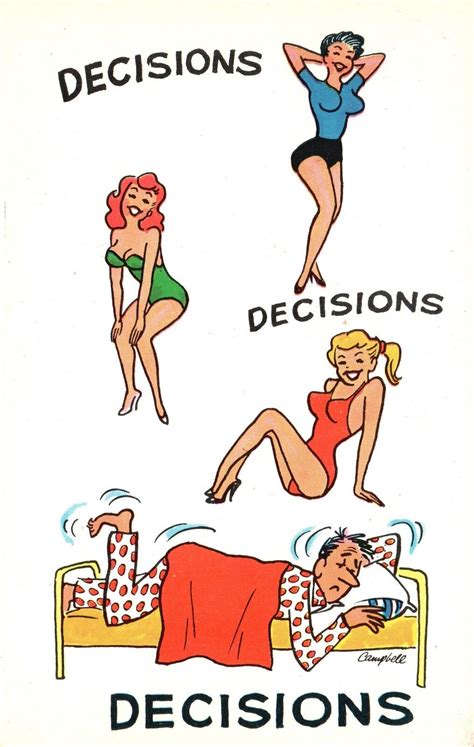 Vintage Postcard Decisions Man Dreaming Of His Sexy Beautiful Girls