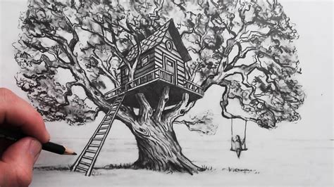 How To Draw A Realistic Tree House In 2 Point Perspective Youtube