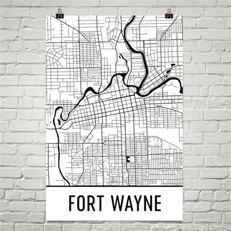 Fort Wayne Indiana Street Map Poster City Map Art Street Map Modern Map