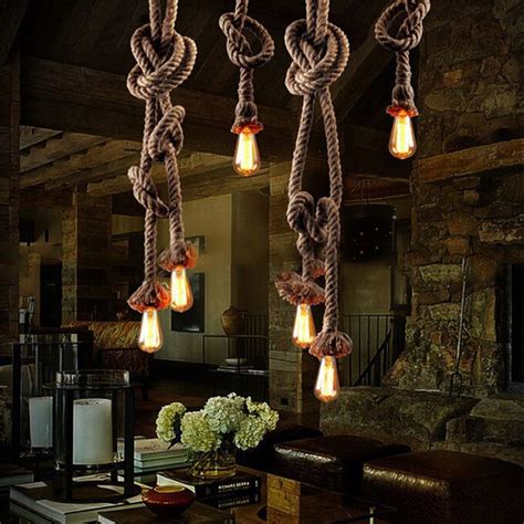 Vintage Hemp Rope Pendant Light Industrial Handmake Rope Pendant Lamps