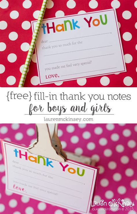 People who send out thank you notes are regarded as polite and gracious. Fill-in printable thank you notes for kids | Birthday ...