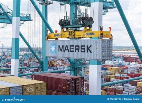 Maersk Owned Container Loaded By The Gantry Crane On The Container Ship