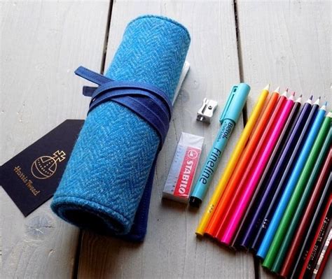 Harris Tweed Pencils Roll In Turquoise And Blue Includes Pencils £27
