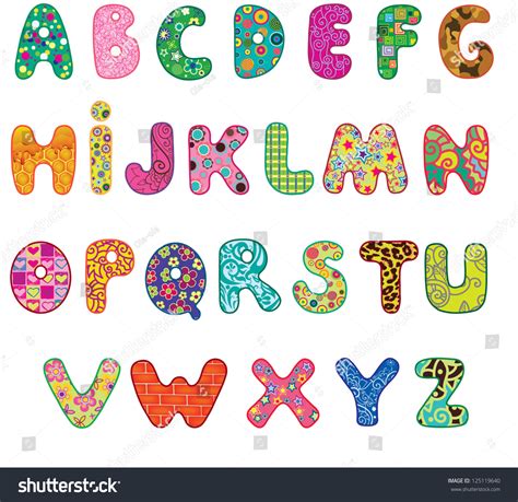 Cute Colored Textured Alphabet Letters Made Stock Vector 125119640